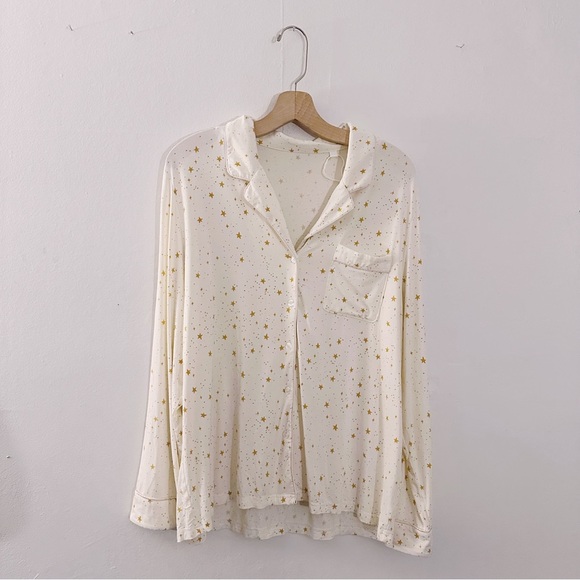 Silks Stars Long Sleeve Pajama Top Ivory Yellow Sleepwear - Picture 2 of 5